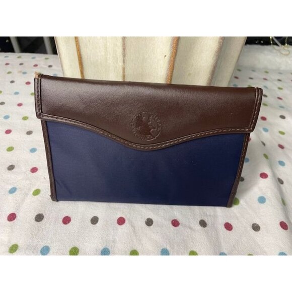 Huntington World Navy Nylon & Brown Leather Continental Wallet - Picture 1 of 2